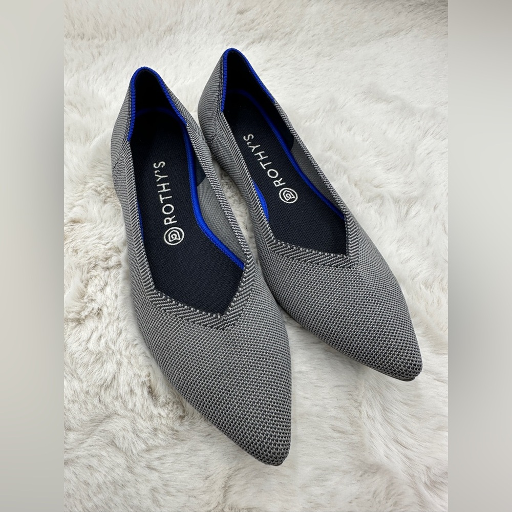 Rothy's The Point Slip On Pointed Toe Blue Gray Herringbone Knit Ballet Flat 11